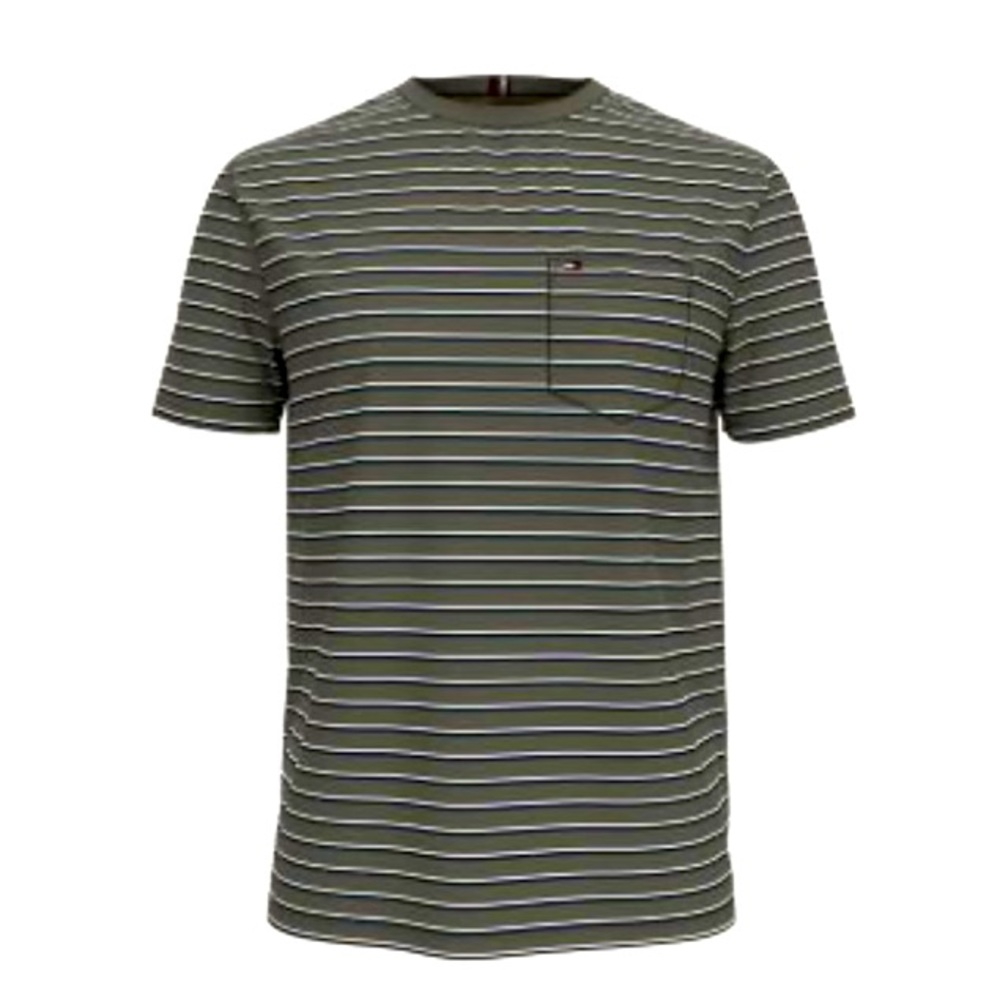 Tommy Hilfiger Men's Essential Stripe Pocket T-Shirt Army Green/ Multi - L